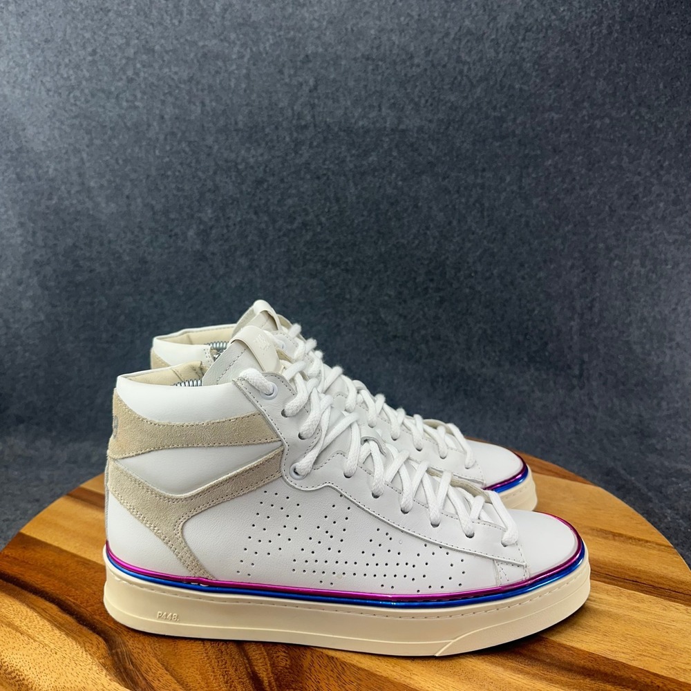 P448 Taylor Profile White High Top Leather Zip Sneakers Mens 8-8.5 Womens 9.5-10
